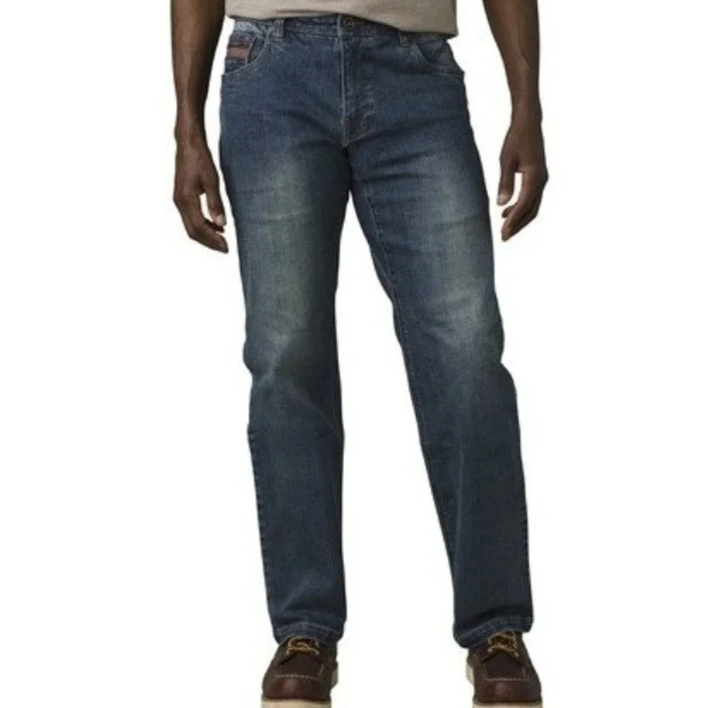 NEW prAna Axiom Straight-Leg Jeans Antique Stone Wash Blue Size 31 x 32